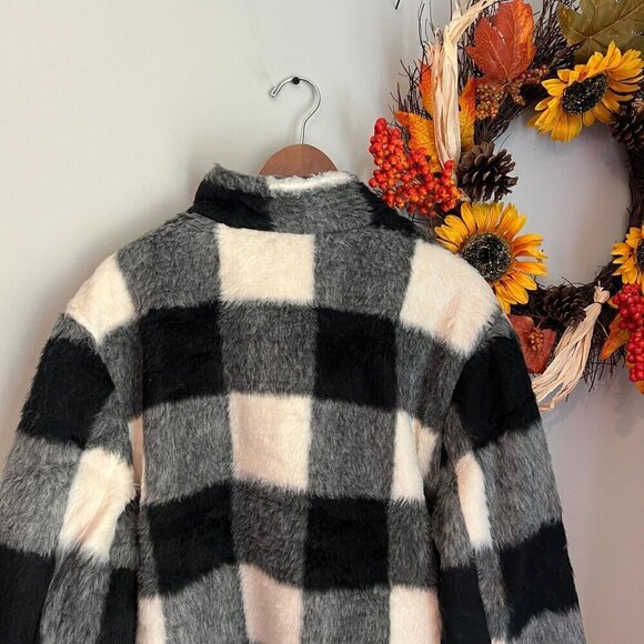 Marine Layer Stephanie Cocoon Coat Extra Large Black White Buffalo - Picture 6 of 11